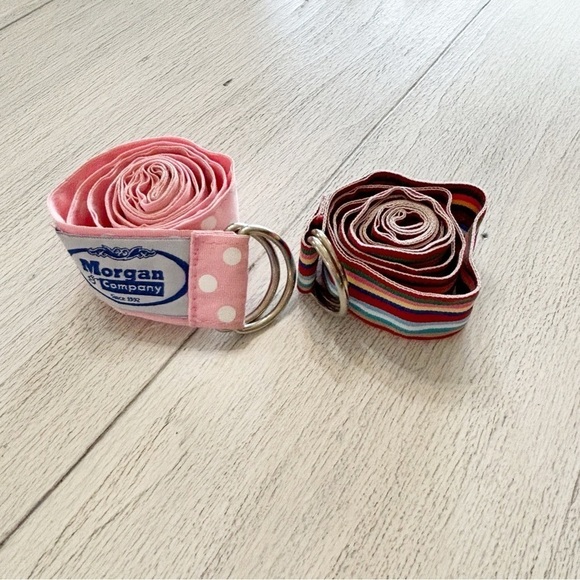 MORGAN & COMPANY Lot Of 2 Women’s Double Ring Ribbon Belts Stripes Polka Dots - Picture 4 of 4